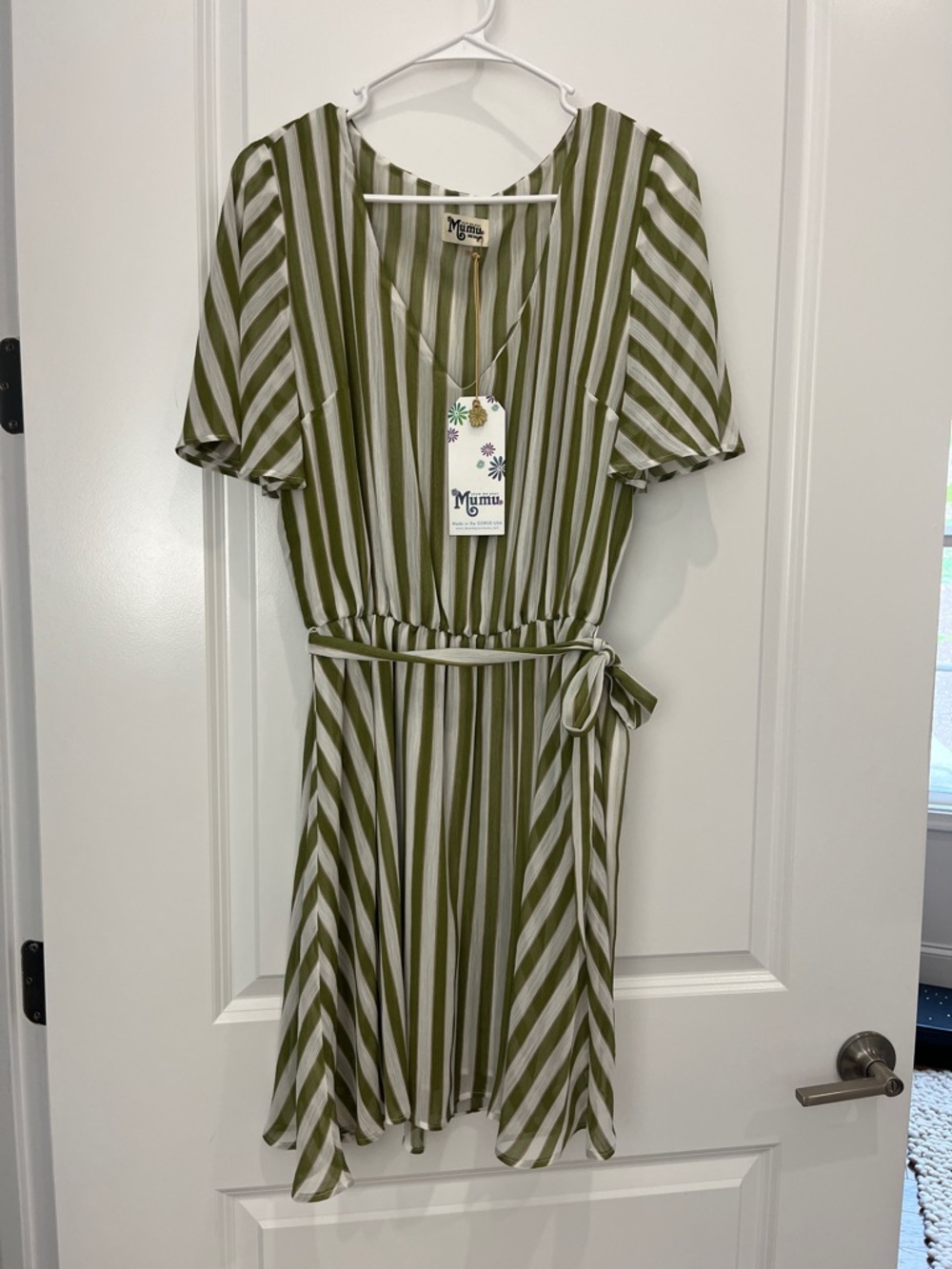 Show Me Your MuMu Olive & White Striped Wrap Dress
